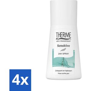 4 x Therme - Sensitive 24H Spray - Product - Verzorgend - Verfrissend - 75ml - Anti-transpirant - Deodorant - Gevoelige Huid - 24 Uur Bescherming - Verzorgende Deodorant