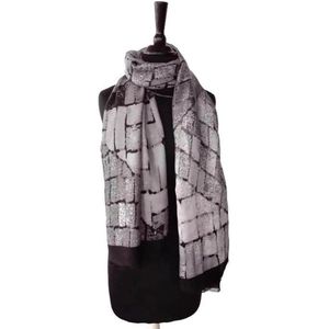 Geblokte diamantruit dames sjaal in diverse grijs tinten en zwart viscose 85 x 180 cm