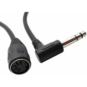 DIN 5-pins (v) - 6,35mm Jack (m) haaks audio adapter kabel / zwart - 0,20 meter