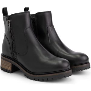 Mysa Ivy dames leren enkellaarzen - Gevoerde boots - Zwart Leer - Maat 38