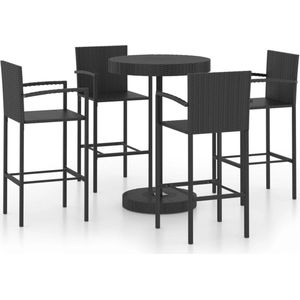 vidaXL Tuinbarset - 5-delig - Poly Rattan - Zwart Tuinbarset - Bar Set - Buitenbar - Zwarte Barset - Moderne Barset