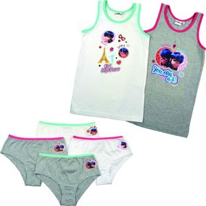 Miraculous Ladybug ondergoed - 6-delige set - 4x onderbroek + 2x hemd - wit/mintgroen - maat 110/116