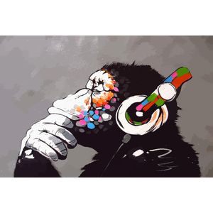 BANKSY DJ Monkey Thinker with Headphones Chimp Canvas Print