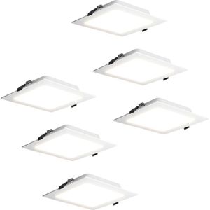 HOFTRONIC - 6-Pack Virginia inbouwspots - 6W - 490 lumen - Extra plat - 4000K neutraal wit - Wit - Vierkant - 120x120cm