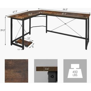 Gaming Bureau - Gaming Desk - Gaming Tafel - Computertafel - Computer bureau - 190x120x75cm – Hoekbureau in Tiger Wood Kleur – Groot Computerbureau voor Gaming, Thuiswerken of Studeren