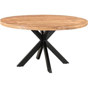 Eettafel Mango Rond - 140 cm - 5 cm blad dikte - Spinpoot 5x10 klein - Naturel met lak afgewerkt