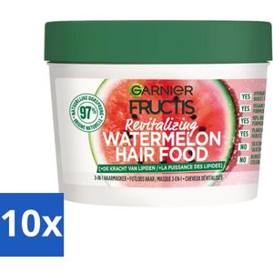 10 x Garnier - Fructis Hair Food Watermelon - 3-in-1 Haarmasker - Futloos Haar - 400 ml - Haarmasker - Futloos Haar - Hydratatie - Watermeloen - 3-in-1