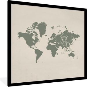 Fotolijst incl. Poster - Wereldkaart - Olifant - Grijs - 40x40 cm - Posterlijst