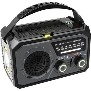 Collox Draagbare Noodradio - AM/FM radio - Noodradio - Met LED zaklamp - Oplaadopties (handslinger, zonne-energie, USB3A) - Mobiele telefoon oplader - Batterij van 16000 mAh - Grijs