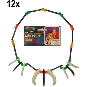 12x Plastic indianenketting kralen + tanden PXP Partyxplosion -