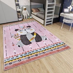 Flycarpets Adventures Kinderkleed vloerkleed - Panda - Roze - 120x170 cm