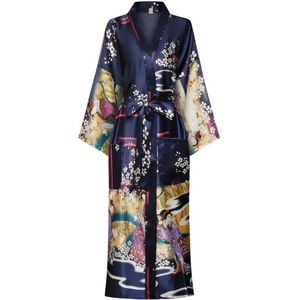 Livano Badjas Dames - Kimono - Kamerjas - Ochtendjas - Pyama - Donkerblauw - S