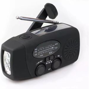 Draagbare radio - Noodradio - opwindbare radio - Zaklamp - Radio op zonne-energie - 2000 mAh - Kunststof - Zwart
