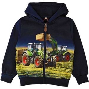 Kinder vest tractor trekker kleur donkerblauw hoodie capuchon maat 134/140
