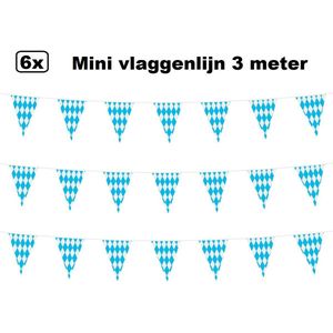 6x Mini vlaggenlijn blauw/wit geruit 3 meter - 10cm x 15cm - Oktoberfest - Festival thema feest party verjaardag gala Biertje