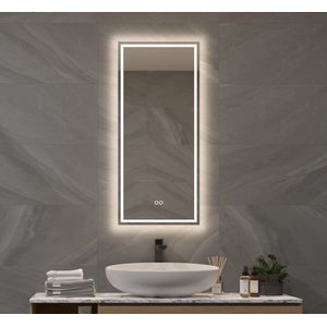 Badkamerspiegel met directe en indirecte verlichting, verwarming, instelbare lichtkleur en dimfunctie 50×90 cm
