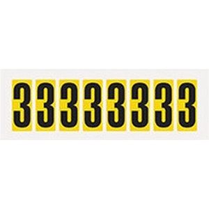 Cijfer stickers 0-9 - zelfklevende folie - 20 kaarten - geel zwart teksthoogte 50 mm Cijfer 3