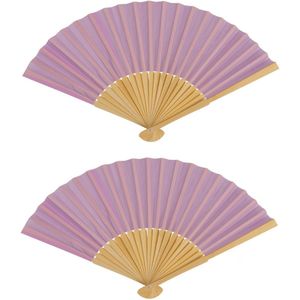 Spaanse handwaaier - 2x - pastelkleuren - lila paars - bamboe/papier - 21 cm