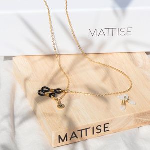 MATTISE Goud Unisex Staal Geschakelde Brillenkoord — Brillenkoordje Dames en Heren — Gouden Lang Zonnebril Koordje — Gouden Brilketting Brilkoord