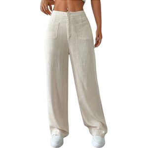 Bovista Linnen Broek Dames - Zomerbroek - Volwassenen - Lange Broek - Pantalon - Strandbroek - Zomer - Ibiza Stijl - Beige - Maat S