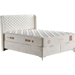 Bambi Thermo Control - Bed Boxspring Set - Complete Boxspring - 180x200 - Slaapkamerbed - 1 x Matras met Topper, 2 x Bedbox, 1 x Hoofdbord - Wit