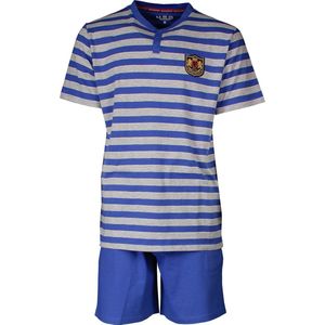 MEQ Heren Shortama - Pyjama Set - Katoen - Gestreept - Blauw - Maat S