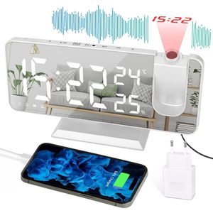 Digitale wekker met projectie en FM-radio - 180 graden verstelbare klok voor thuis
