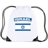 Israel nylon rijgkoord rugzak/ sporttas wit met Israelische vlag