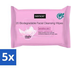 5 x Sence - Gevoelige Huid - Gezichtsreinigingsdoekjes - Mild Reinigend - 20 Doekjes - Gevoelige Huid Reiniging - Make-up Verwijderen - Gezichtsreinigingsdoekjes - Alcoholvrije Reiniging - Mild Reinigend