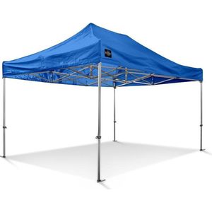 Easy Up Partytent - Vouwtent - 3x4.5m GO-UP40 mm Aluminium blauw Inclusief gratis transporttas op wielen en spanbandenset met haringen