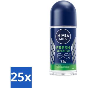 25 x NIVEA MEN - Deodorant Roller - Fresh Sensation - 50 ml - Anti-transpirant - Deodorant Roller - Fris Geur - Langdurige Bescherming - Huidvriendelijk