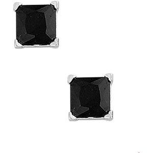TFT Oorknoppen Zirkonia Zilver Gerhodineerd Glanzend 5mm vierkant zwart