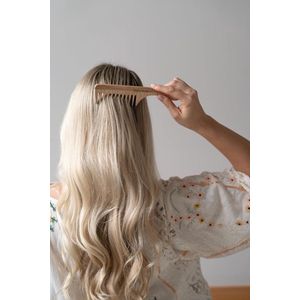 Dikke teakhouten kam met handvat - Handgemaakt - Houten kam - Italië