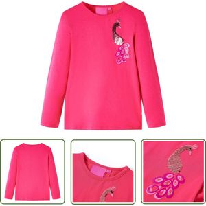 vidaXL Langmouwig Hemd - Kinderhemd - Kindershirt met lange mouwen 128 felroze - Meisjeshemd - Roze Kleding - Kindermode