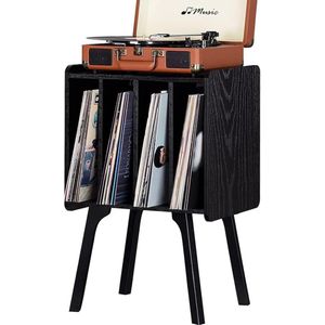 Houten Platenstandaard - Zwart - Mid-Century - Vinyl Platen Rek - Houdt tot 100 Albums