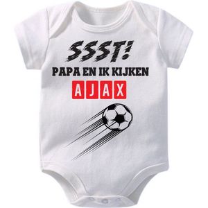 Hospitrix Baby Rompertje met Tekst ""Papa en kijken AJAX"" | Maat S 0-3 maanden | Korte Mouw | Cadeau voor Zwangerschap | Ajax Artikelen