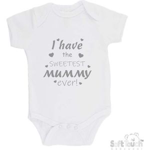 100% katoenen Romper ""I have the sweetest mummy ever!"" Moederdag Unisex Katoen Wit/grijs Maat 68/74