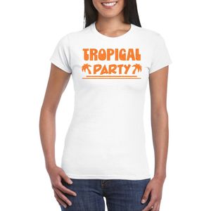 Bellatio Decorations Tropical party T-shirt dames - met glitters - wit/oranje - carnaval/themafeest XXL