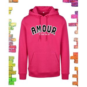 Stoere Roze dames hoodie “AMOUR” | maat M/36