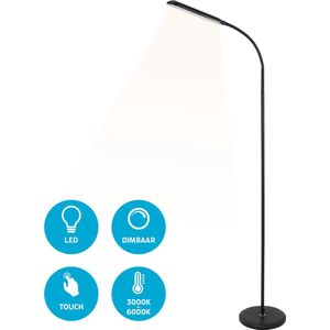 Varin® Design LED leeslamp ultra-plat - Zwart - Dimbaar - 3 Kleurtinten - 10W (eq. 75W) - 800 lumen - Vloerlamp woonkamer - Staande lamp slaapkamer - Modern - Lampen instelbaar - Touchknop - Flexibele hals - Daglichtlamp - Vloerlampen industrieel