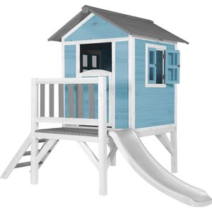 AXI Beach Lodge XL Speelhuis in Caribisch Blauw - Met Verdieping en Witte Glijbaan - Speelhuisje voor de tuin / buiten - FSC hout - Speeltoestel voor kinderen