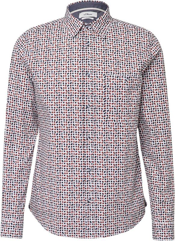 s.Oliver - Overhemd - Wit Rood AOP - Lange Mouwen - Met Contrastdetails