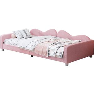 Merax Teddy Stof Gestoffeerd Kinderbed 90x200 cm - Bed voor Kinderen - Slaapbank - Bedbank - Roze