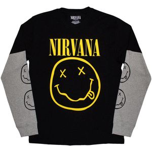 Nirvana - Yellow Happy Face Longsleeve shirt - XL - Zwart/Grijs