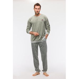Woody Jongens-Heren Pyjama groen-grijze streep - maat 152/12J