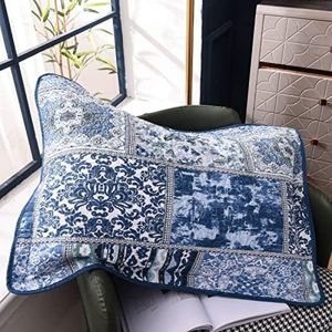 Sprei 180x220 cm - Vintage Blauw Katoen Polyester Patchworkdeken