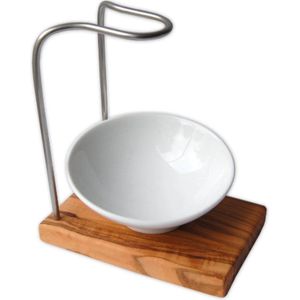 D.O.M. Scheerkwast Houder DESIGN PLUS met Porseleinen Schaaltje – Modern Ontwerp van Olijfhout