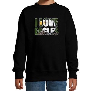 Tekst sweater I love eagles met dieren foto van een arend vogels zwart voor kinderen - cadeau trui arenden liefhebber - kinderkleding / kleding 152/164