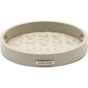 Riviera Maison Dienblad, Rond, Serveerblad, met handvaten - RM Monogram Mini Tray Round - beige - Hout