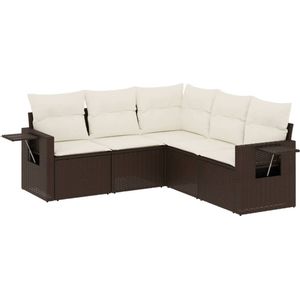 vidaXL Loungeset 5-delig - Bruin - Inclusief kussens Loungebank - Lounge Set - Tuinset - Buitendecoratie - Tuinmeubelen
